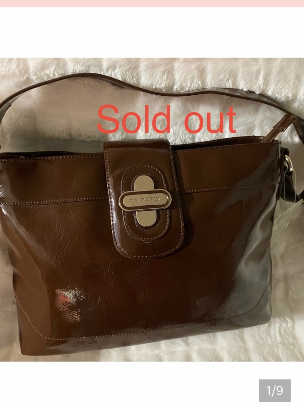 Mac & Jac Brown Patent Leather Bag, New with Tags, 14”